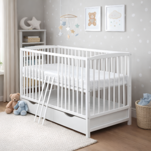 babybett milo weiss schublade schutzgitter 60x120 cm