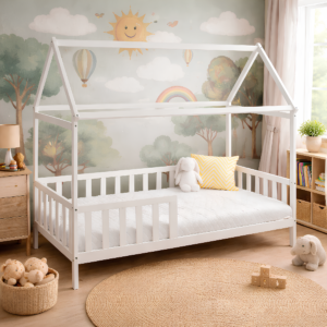 Kinderbett Hausbett 140x70 cm weiß