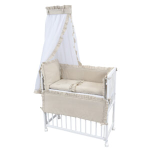 Beistellbett Set weiß Royal Beige Rüsche Stickerei
