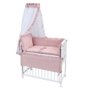 Beistellbett Set weiß Royal Rosa Rüsche Stickerei
