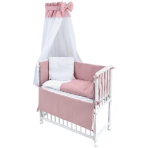 Beistellbett Set weiß Rosa Musselin Waffelpique