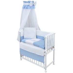 Beistellbett Set weiß Teddy blau Musselin