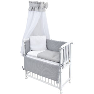 Beistellbett Set weiß Grau Musselin Waffelpique