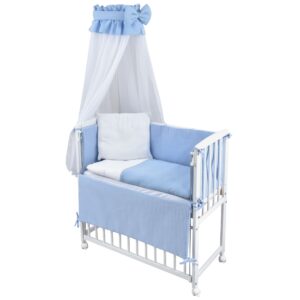 Beistellbett Set weiß Blau Musselin Waffelpique