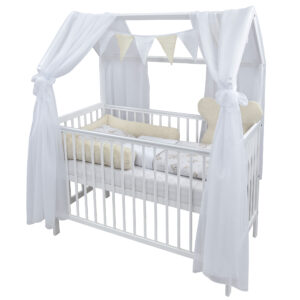 Komplettbett Hausbett 120x60 weiß Bärchen beige Waffelpique