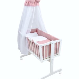Komplettwiegenset weiß Rosa Musselin Waffelpique