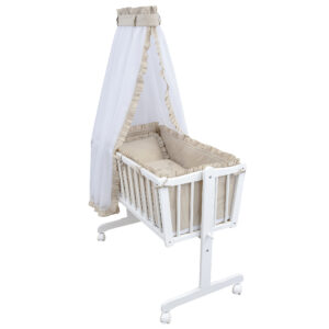 Komplettwiegenset weiß Royal Beige Rüsche Stickerei