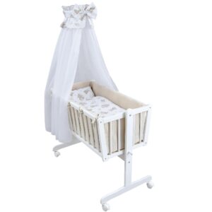 Komplettwiegenset weiß Bärchen beige Waffelpique