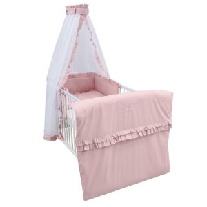 Bettset 4-tlg Royal Rosa Rüsche Stickerei