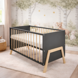 Babybett Juna 2in1 Grau Kiefer 60x120 cm