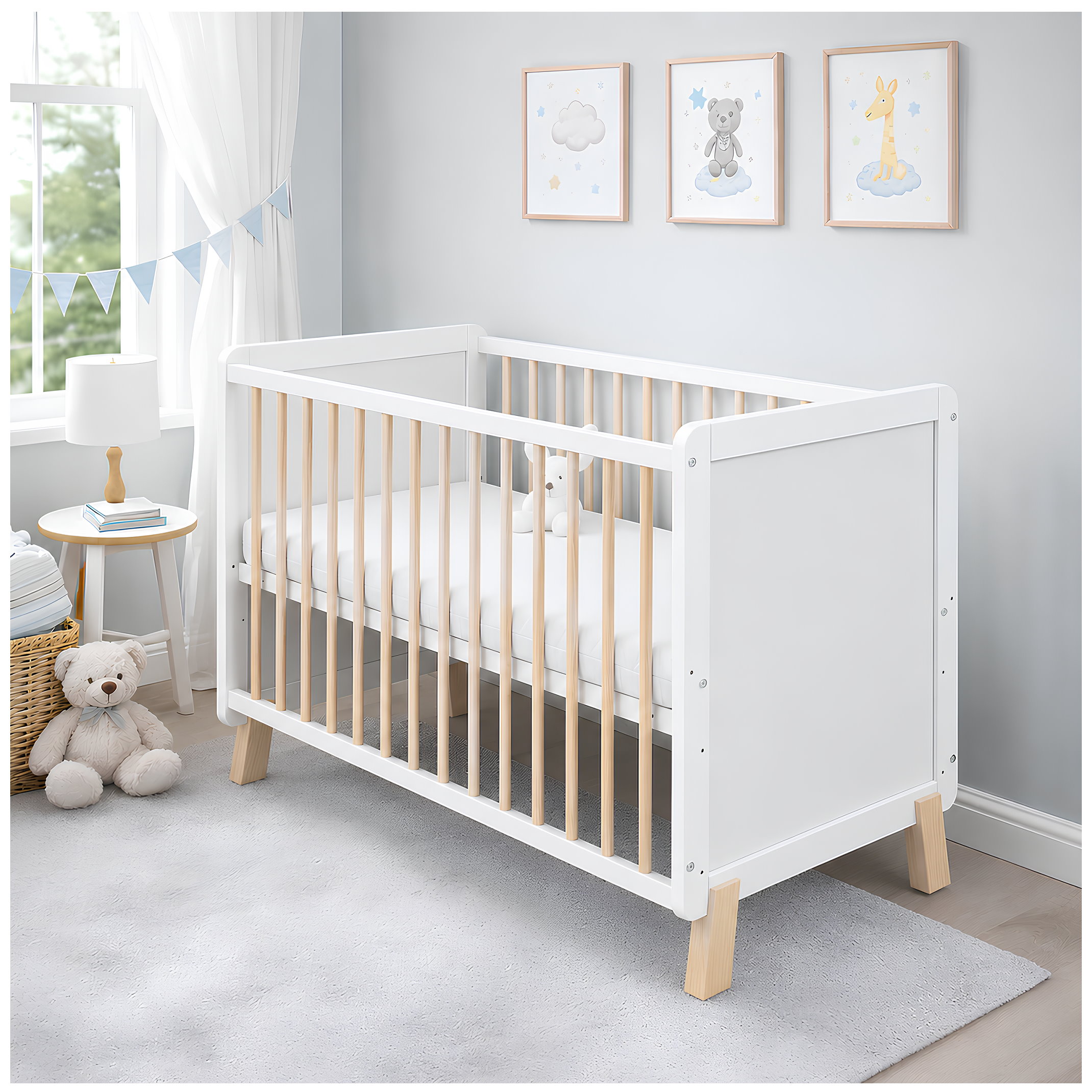 Babybett Lou 2in1 Weiß Kiefer 60x120 cm