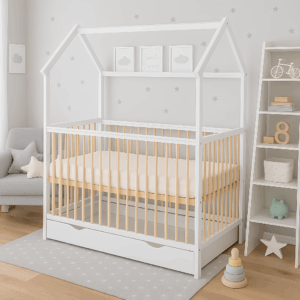 Hausbett weiß kiefer 60x120 cm Schublade