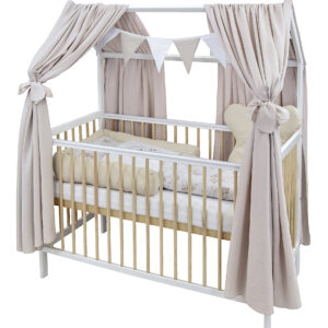 babybett hausbett komplett weiß kiefer Baerchen beige Waffelpique