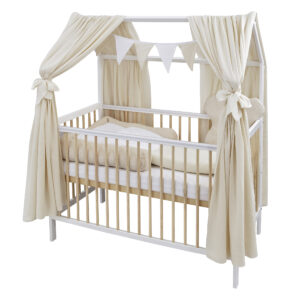 babybett hausbett komplett weiß kiefer Hellbeige