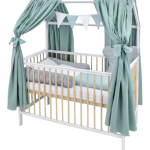 babybett hausbett komplett weiß kiefer Grau mint