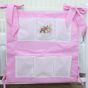 Babybett Organizer Betttasche Esel rosa weiß
