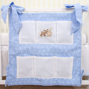 Babybett Organizer Betttasche Esel Blümchen blau