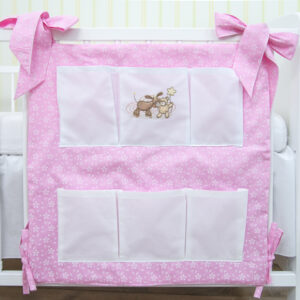 Babybett Organizer Betttasche Esel Blümchen rosa