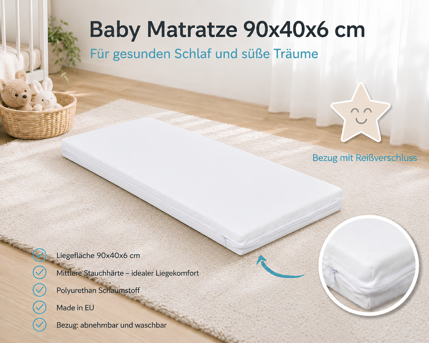 Schaumstoffmatratze 90x40x6 cm