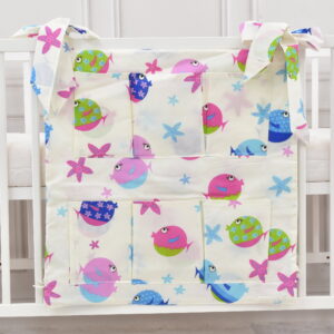 Babybett Organizer Betttasche Fische weiß