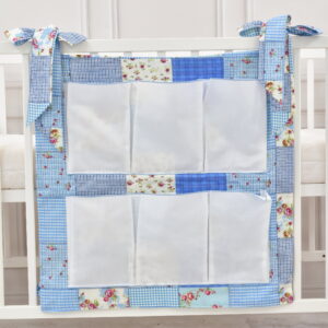 Babybett Organizer Betttasche Patchwork blau