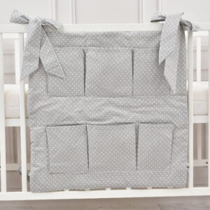 Babybett Organizer Betttasche Pünktchen grau
