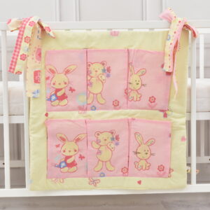 Babybett Organizer Betttasche Teddy und Hase rosa