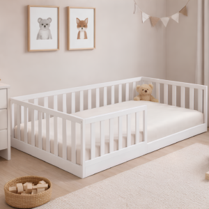 Bodenbett weiß 90x200 cm mit Rausfallschutz