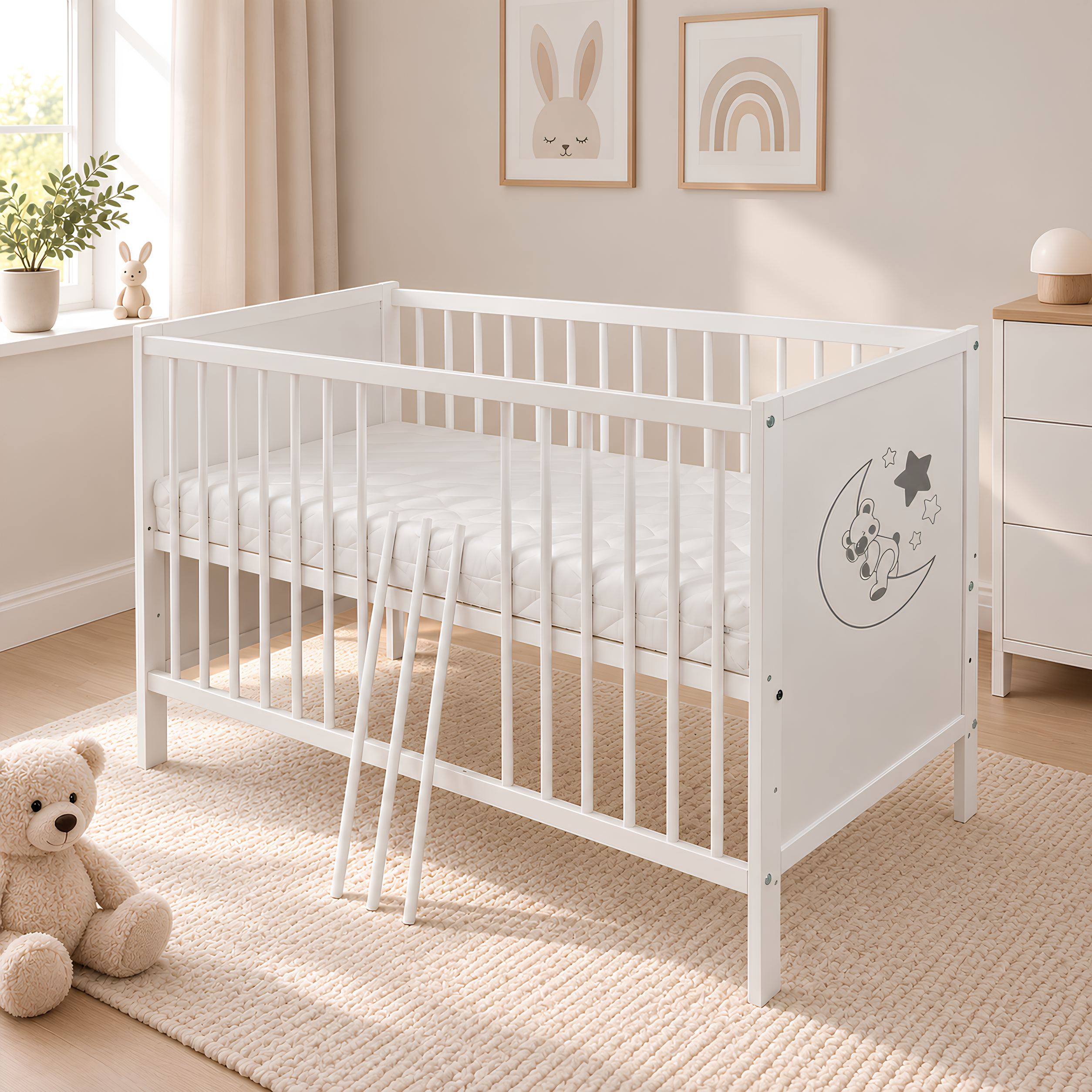 Babybett Teddy mond weiss 60x120 cm