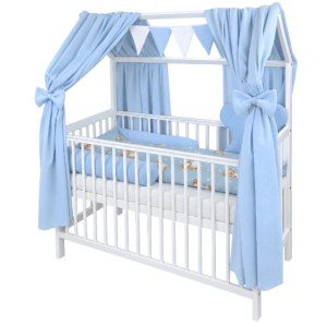 Komplettbett Hausbett 60x120 cm weiß Bettset Sternenbär blau