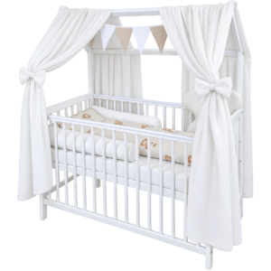 Hausbett weiß 60x120 cm Bett Sternenbär beige grau