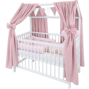 Hausbett weiß 60x120 cm Bettset Sternenbär rosa